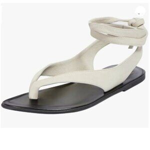 FOWT Women Split Round Toe Sandals Lace up Strappy Comfortable Flats White